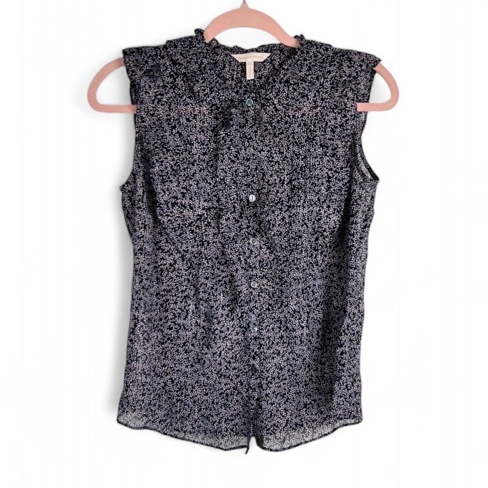 Rebecca Taylor Silk Blend Metallic Ruffle Sleeveless Blouse Size 00